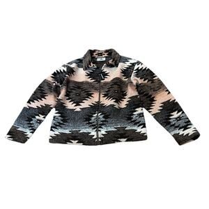 Vintage 90s Black Mountain Aztec Fleece Jacket Southwestern Zip Medium -